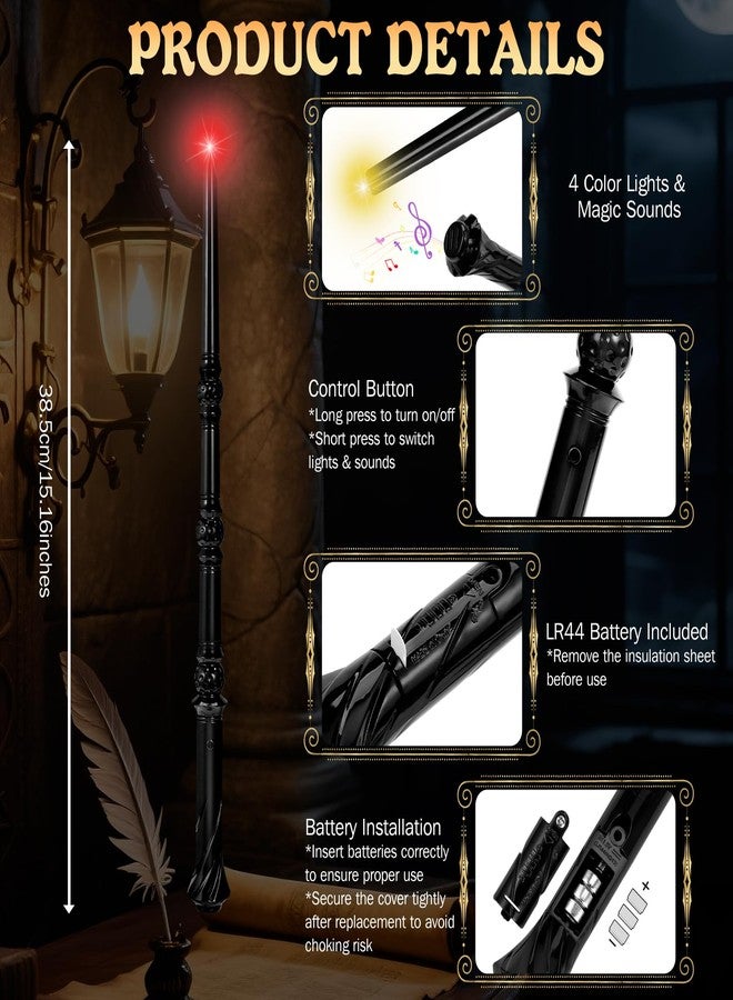 Maikoi Light Up Magic Wizard Wand with Sounds & 4 Color Lights Illuminating Witch Toys for Kids Cosplay Party Birthday Gift, Black, 2PCS - Image 2
